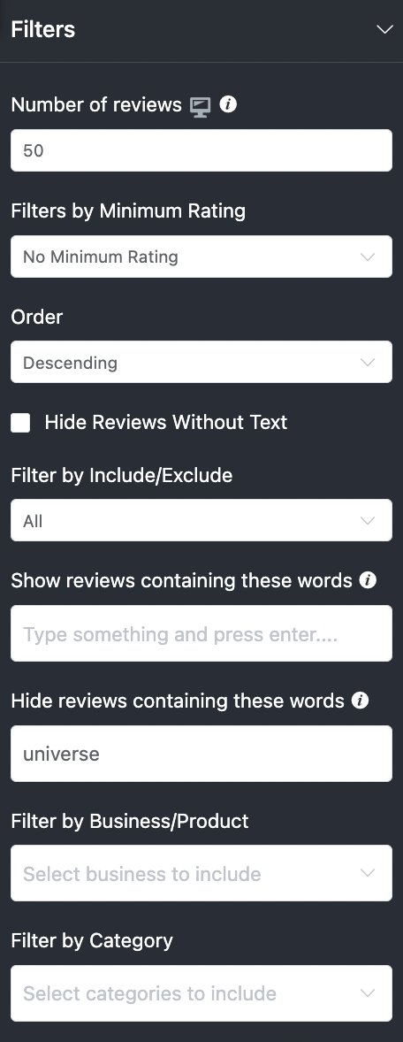 Filters - Remove reviews on Facebook