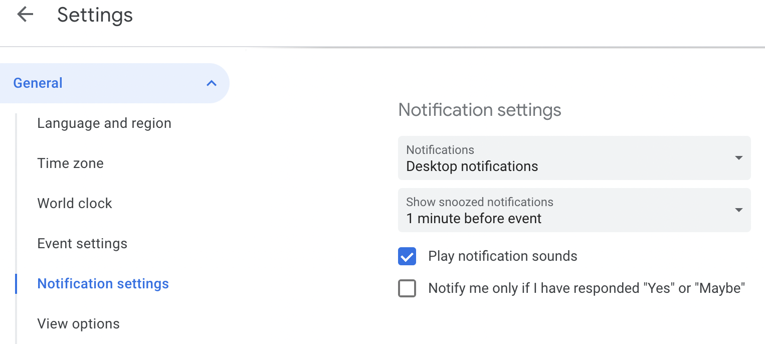 Screenshot from Google Calendar website version