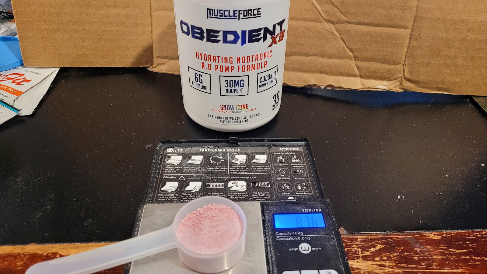8.75 gram scoop of Obedient X3 Pre Workout
