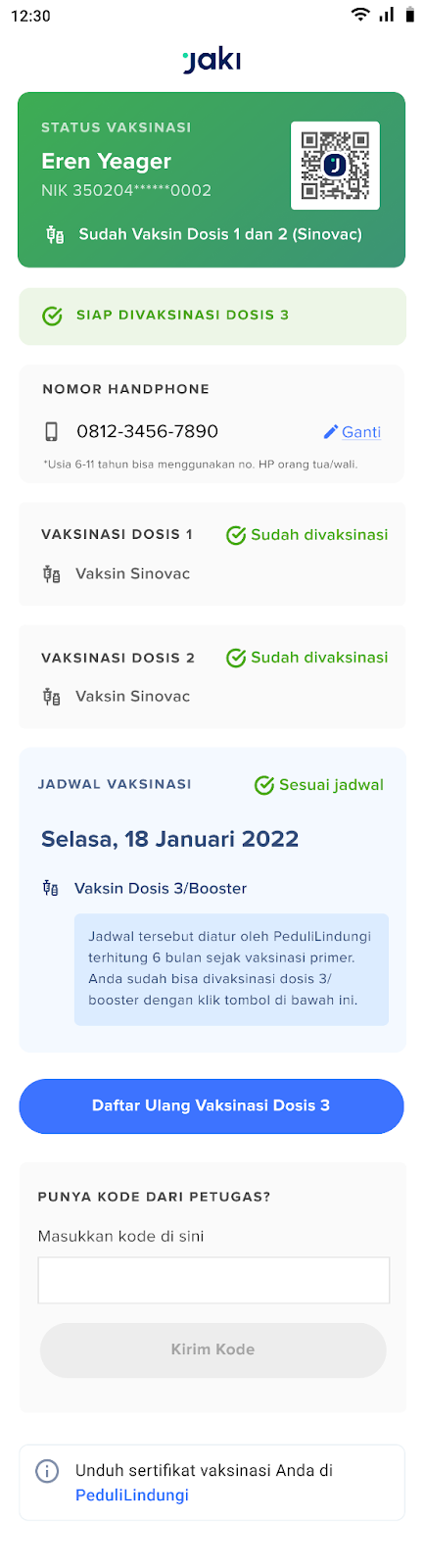 Daftar vaksin bawah 18 tahun