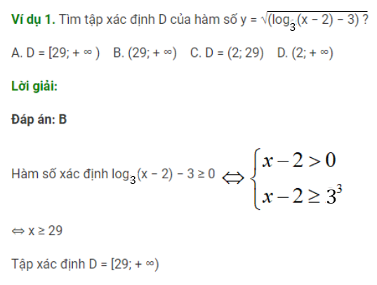 Bài tập logarit lớp 12 tìm tập xác định của hàm số