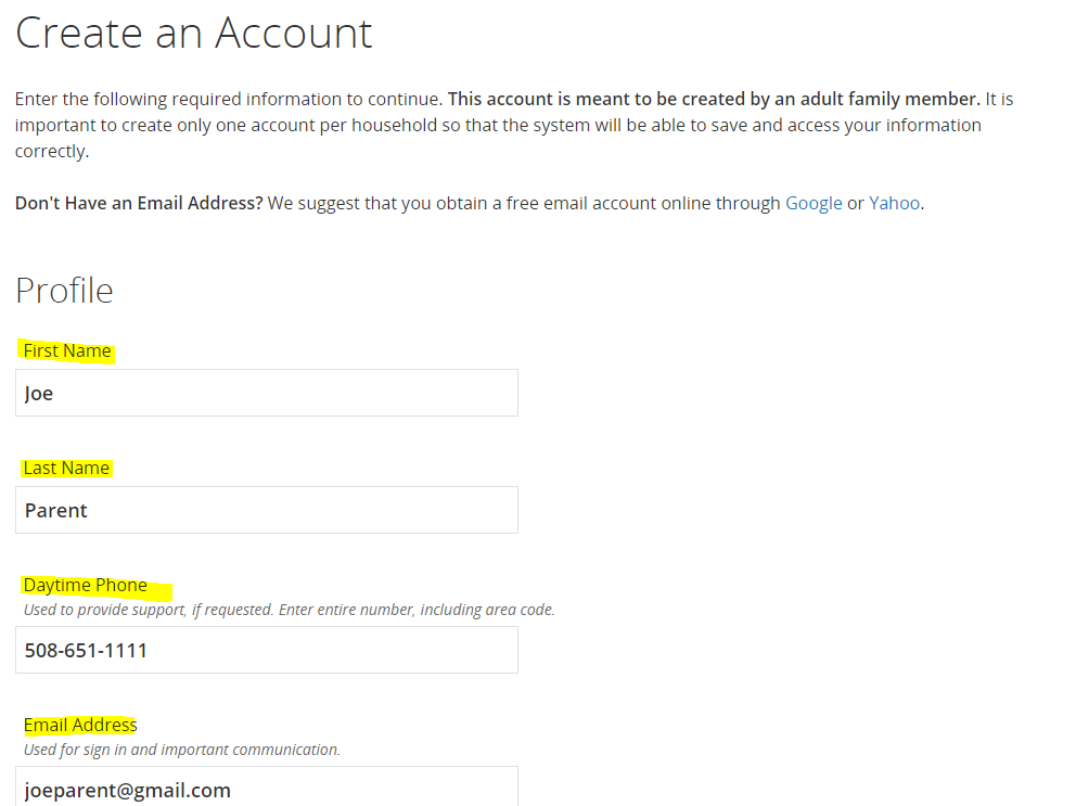 An image of the form to be completed during the registration process. An image of the form to be completed during the registration process.