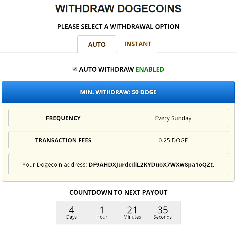 Freedogecoin Withdraw auto