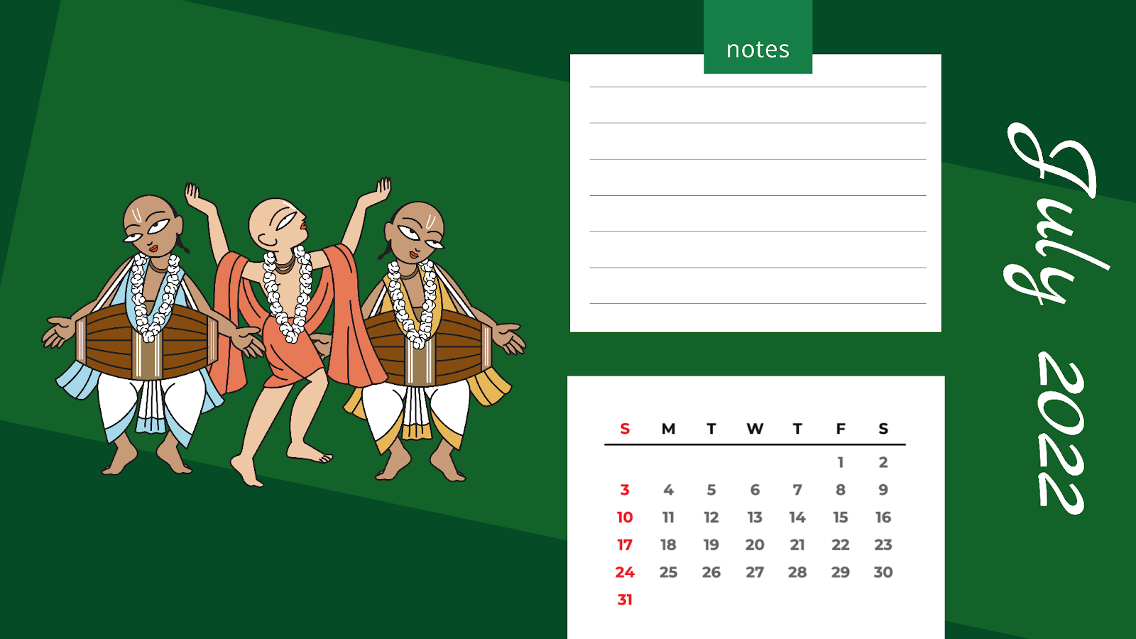 Customized Calendar July month with DrawHipo's Art of Bengal Illustrations  