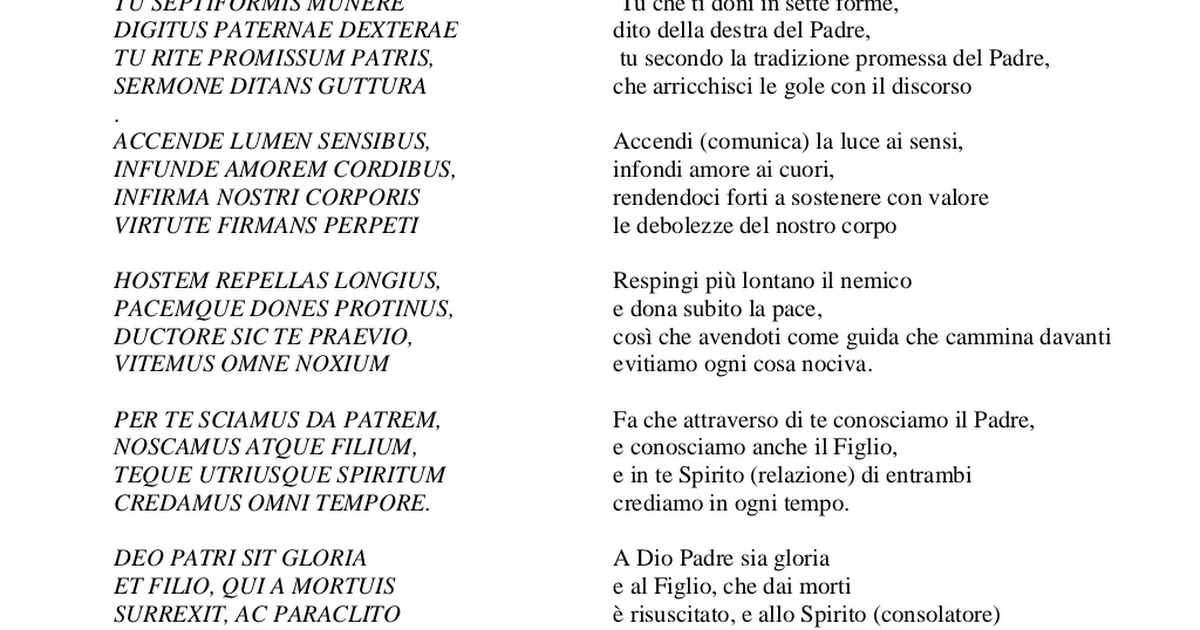 Veni Creator Spiritus Testo Italiano