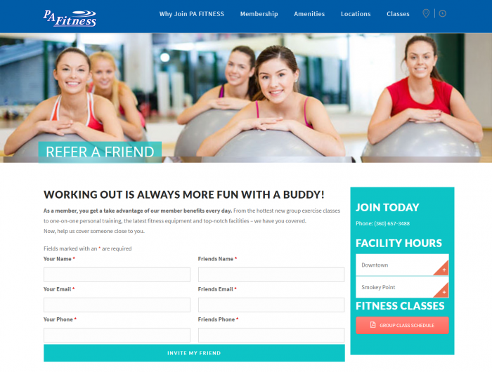 screenshot of refer-a-friend page for PA Fitness