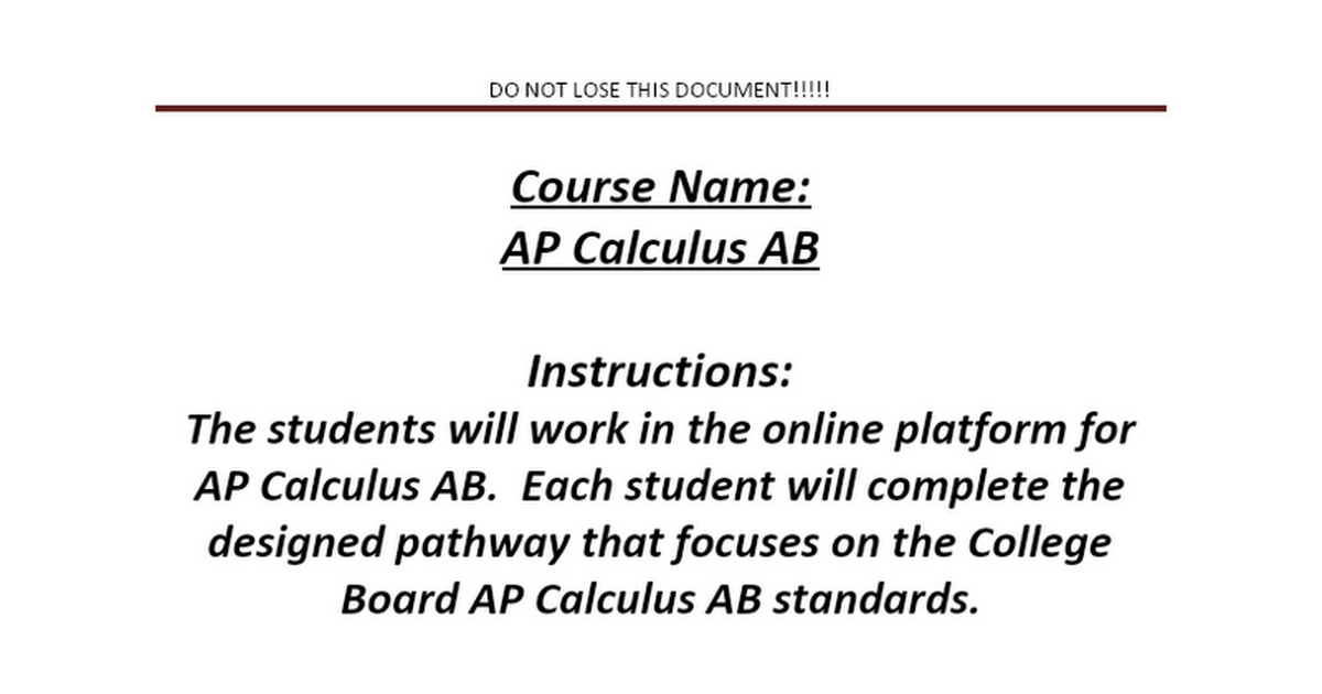 Digital Learning Day AP Calculus AB 2020