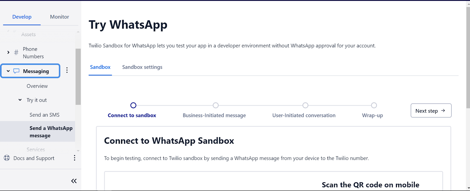 This sandbox allows you to send WhatsApp messages to your number