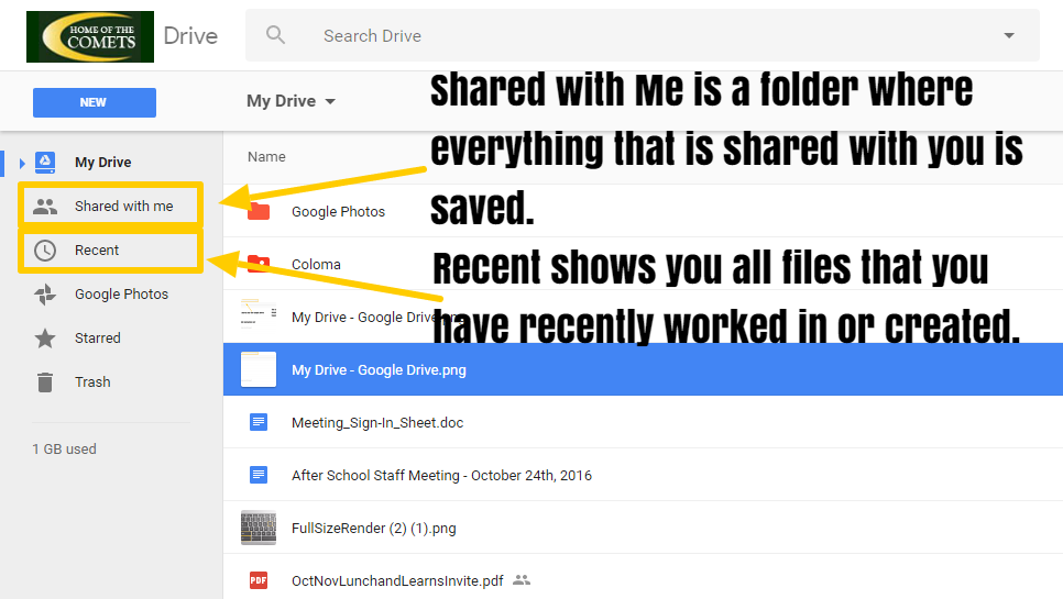 Google Drive Shared with Me and Recent Folder Options