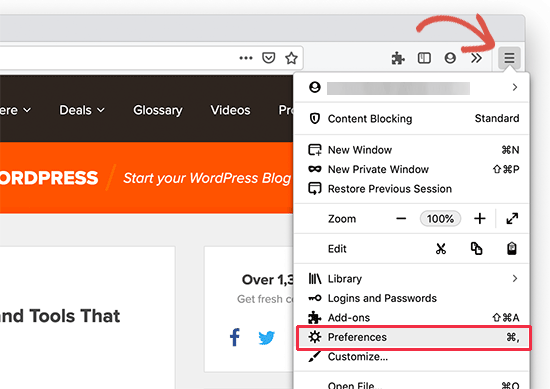 Preferências do Firefox