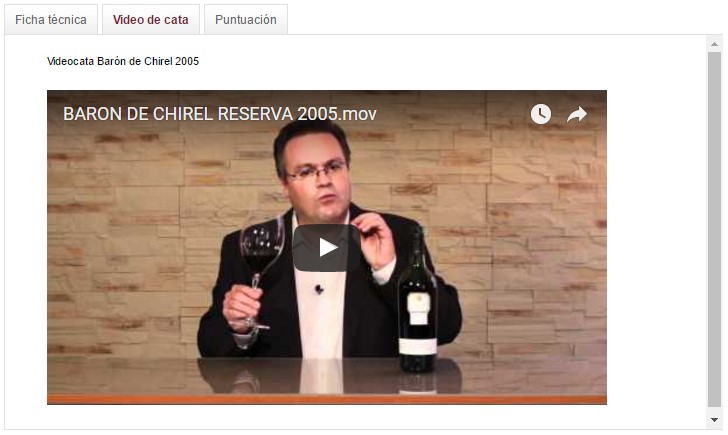 Captura de pantalla de la descripción de un producto online de la compañía vinícola "Marqués de Riscal" donde se ve la implementación de vídeos para describir mejor el producto.