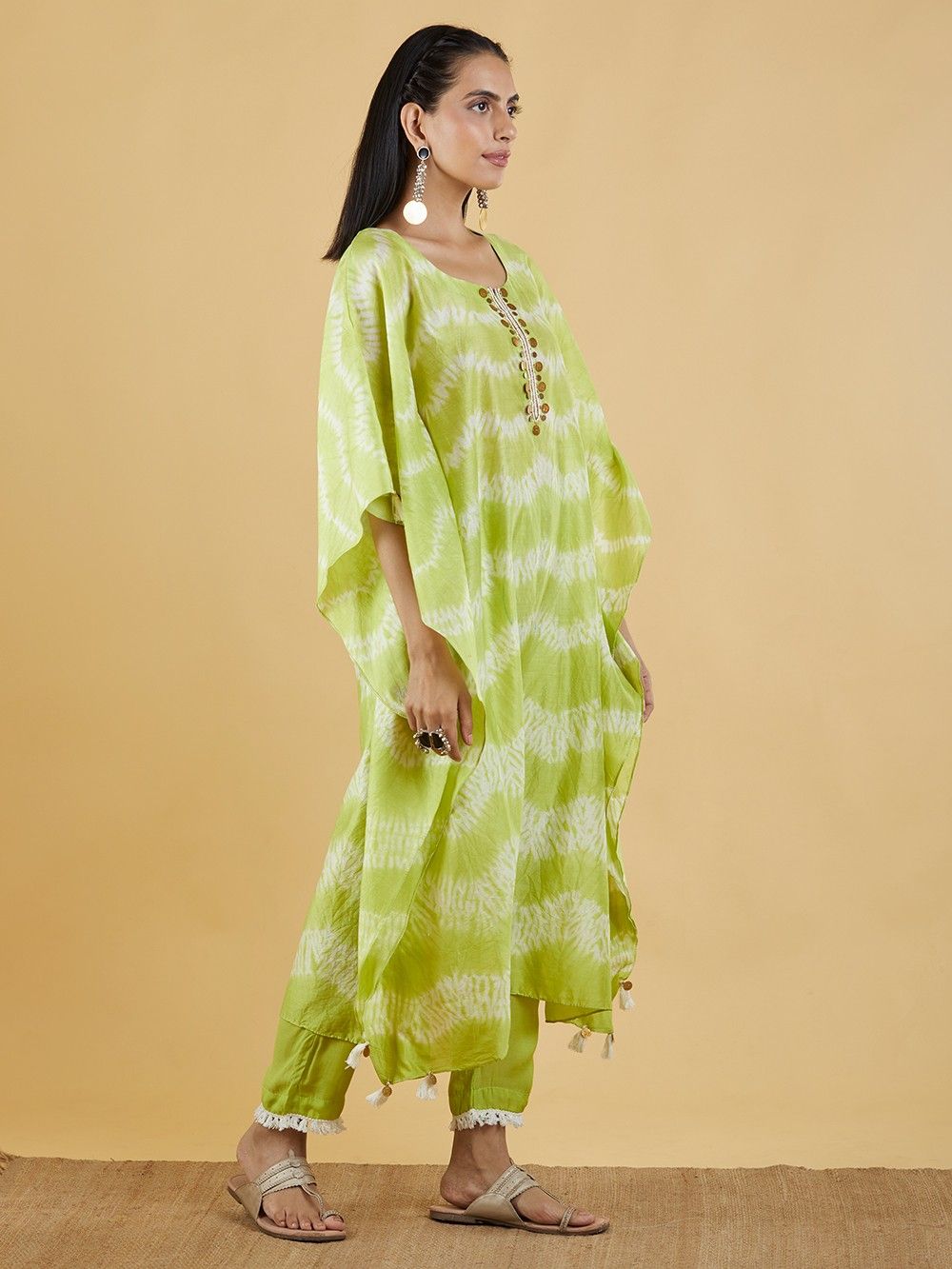 the loom - Lime Green Chanderi Kaftan