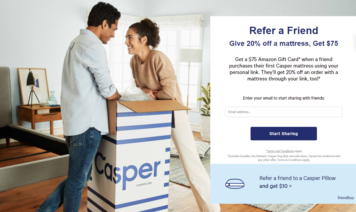 ecommerce lead generation | casper referal program