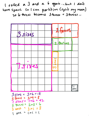 Grid paper showing example of game.