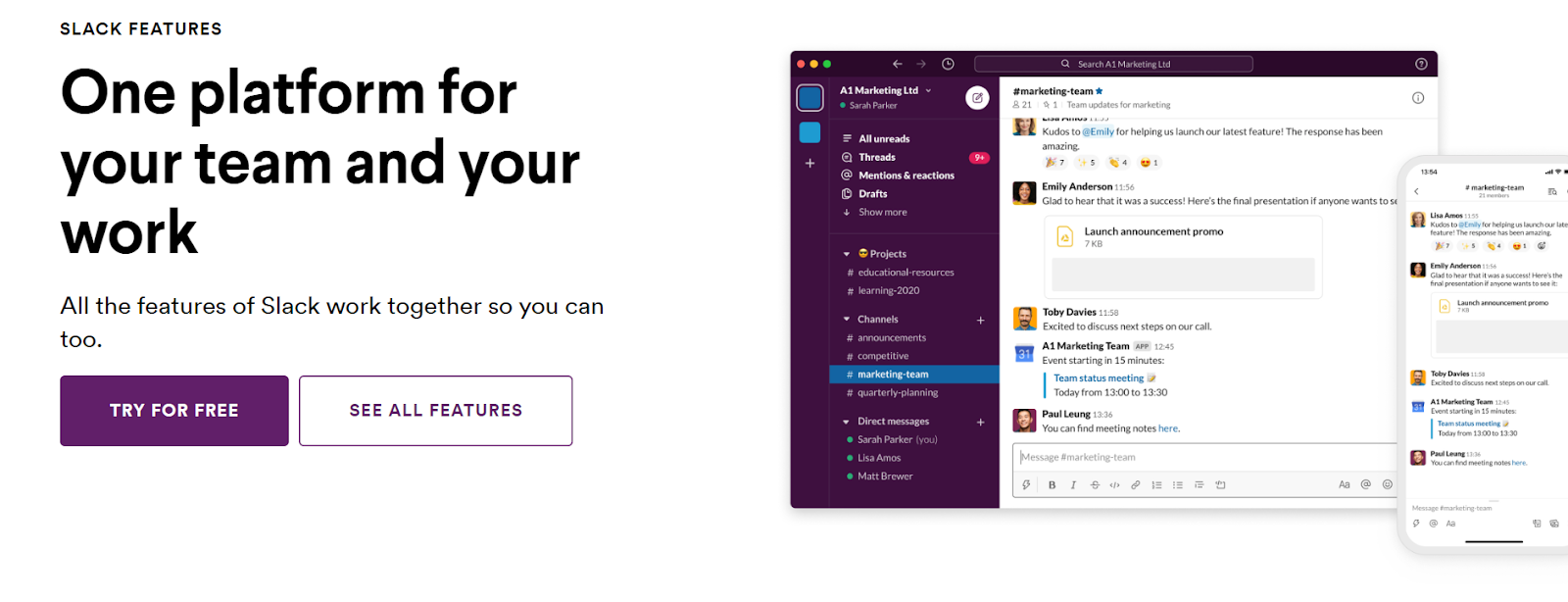 Screenshot of Slack website