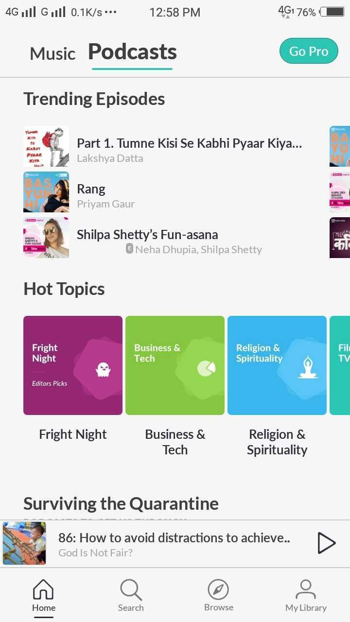 JioSaavn Podcasts List Screen