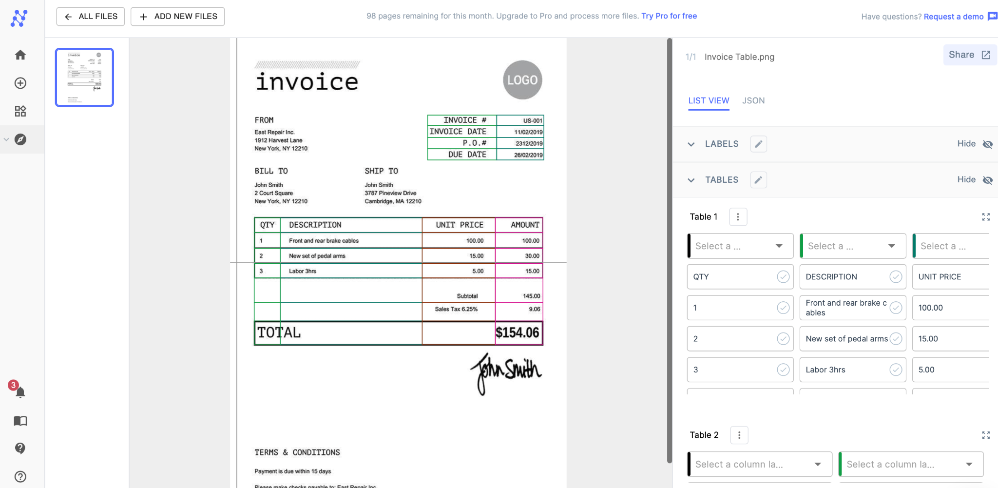 Extract & Convert Tables from PDFs to Excel - Online Software