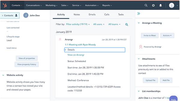 Arrangr scheduling app come parte dell'ecosistema HubSpot