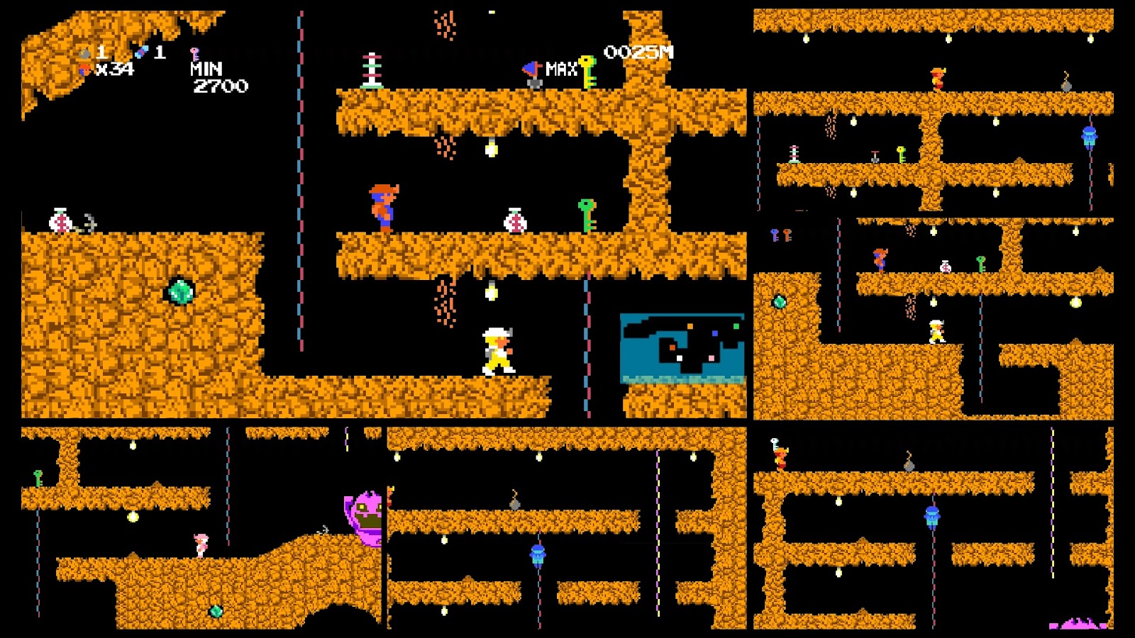 A screenshot showing the classic mode of Spelunker