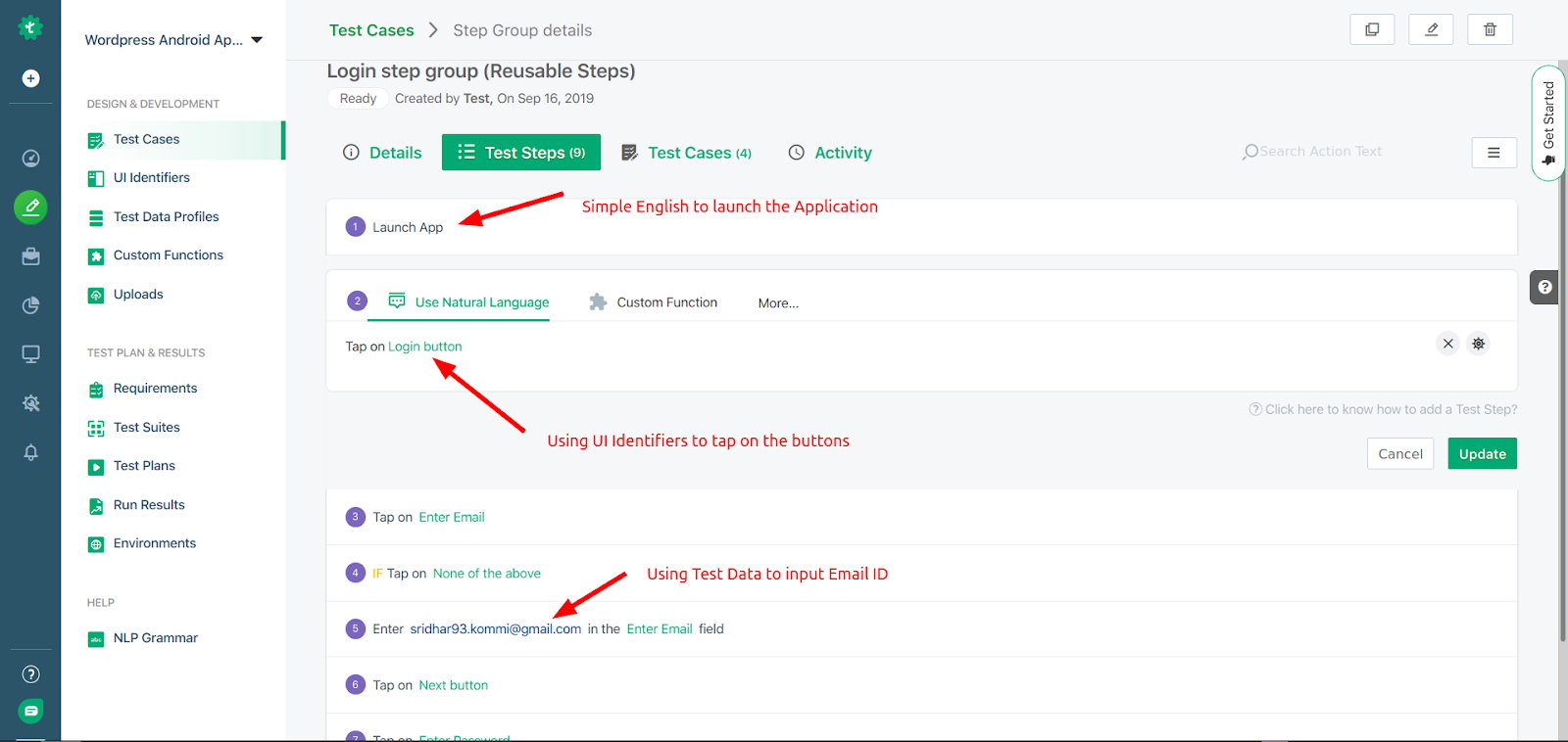 Integration Testing-Test steps recorded earlier 