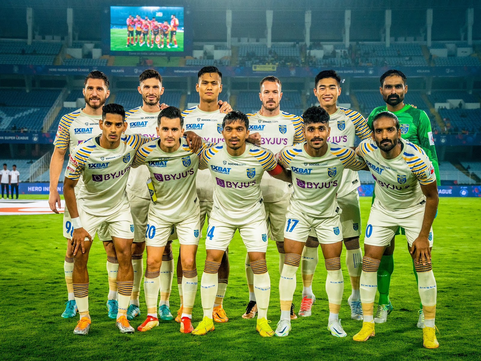 Kerala Blasters players posing for a team photograph earlier this season