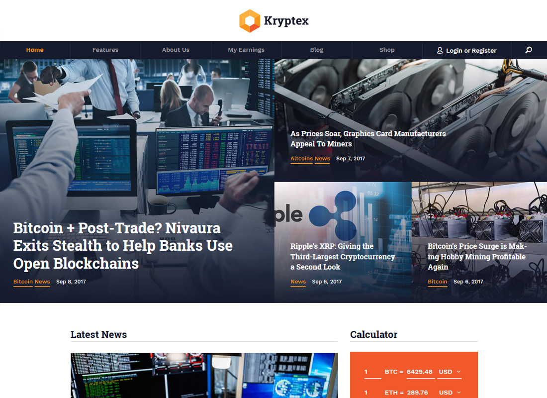 Kryptex |  Tema de WordPress para criptomonedas y minería