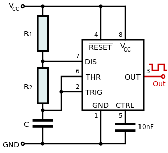 555 Oneshot 電路--555 定時(shí)器與 Arduino 頂視圖插圖