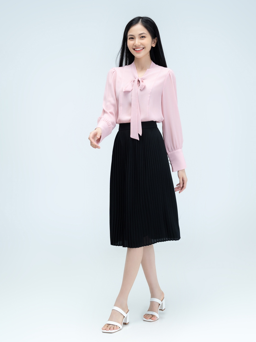 Chân Váy Xòe Dài Xếp Ly Lưng Thun áo sơ mi