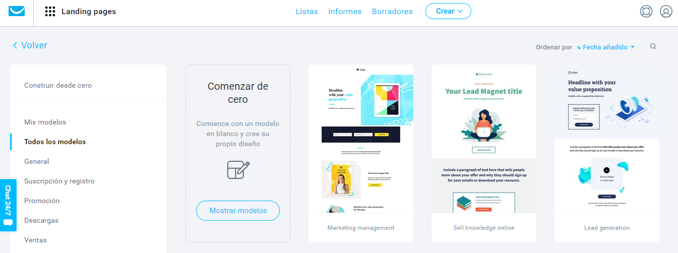 editor de landing pages de getresponse