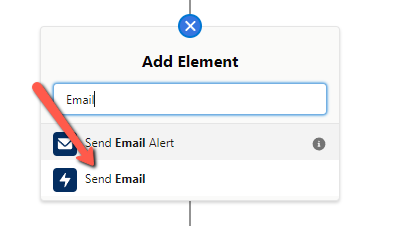 This is an image showing the process of adding an action element in Salesforce