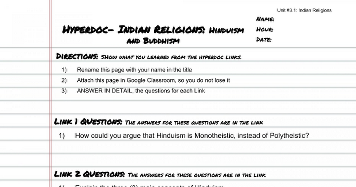 Indian Religions Hyperdoc Questions