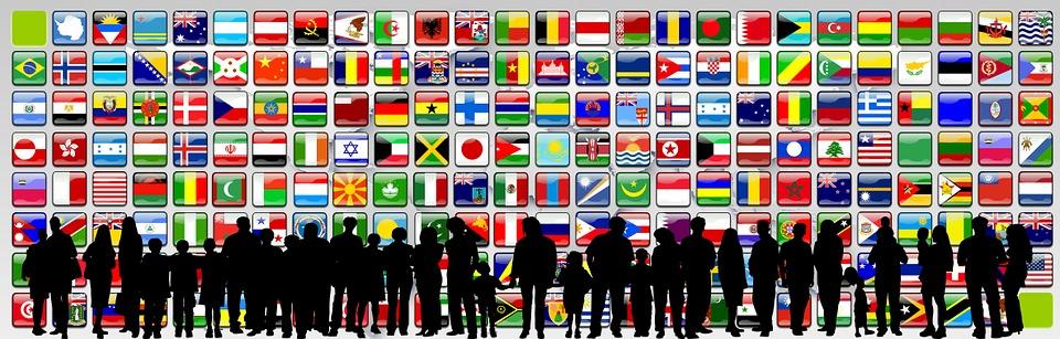 Continents, Flags, Silhouettes, Human, Population