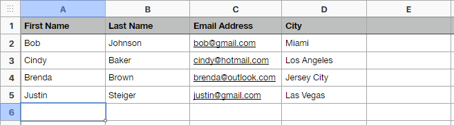 Mailing list in Numbers