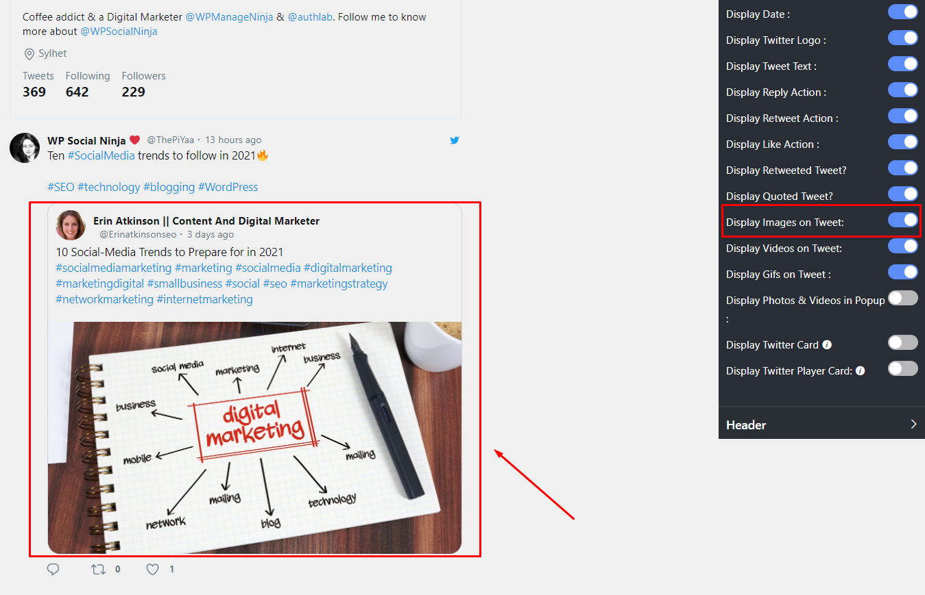 Twitter settings display images on tweet