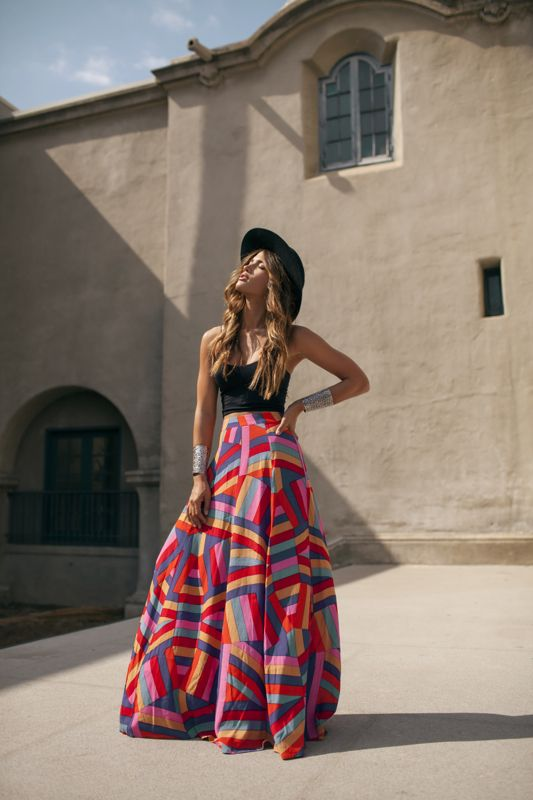 lady wearing Bohemian outfit in the sun