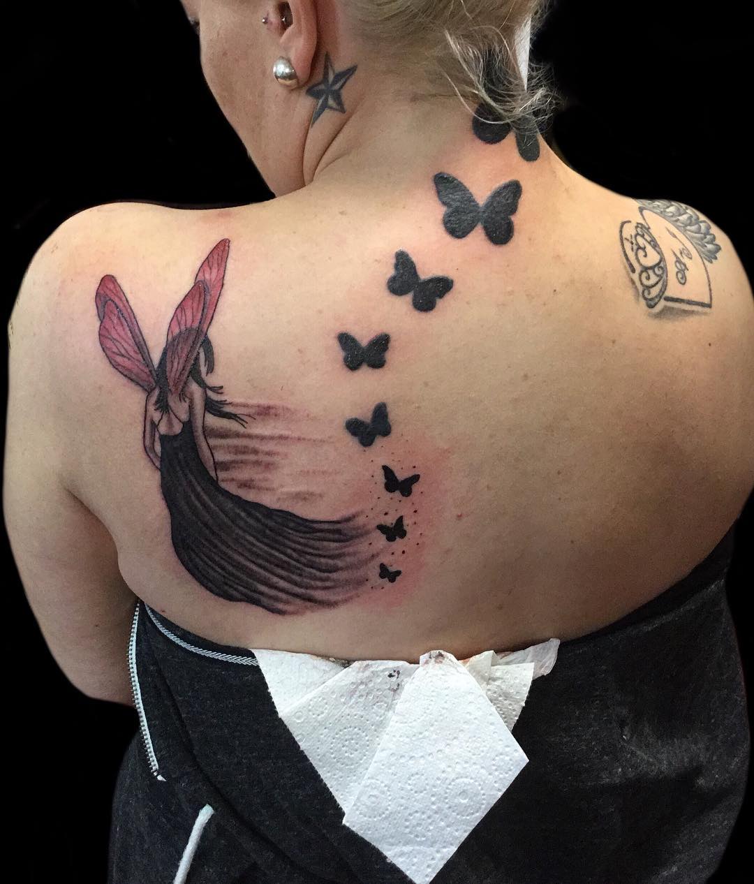 Fairy Girl Tattoo On Back Shoulder