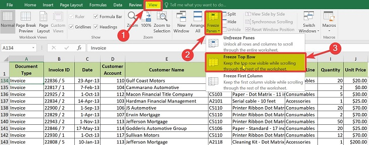 Mẹo dùng excel: Cố định hàng và cột khi sử dụng Excel