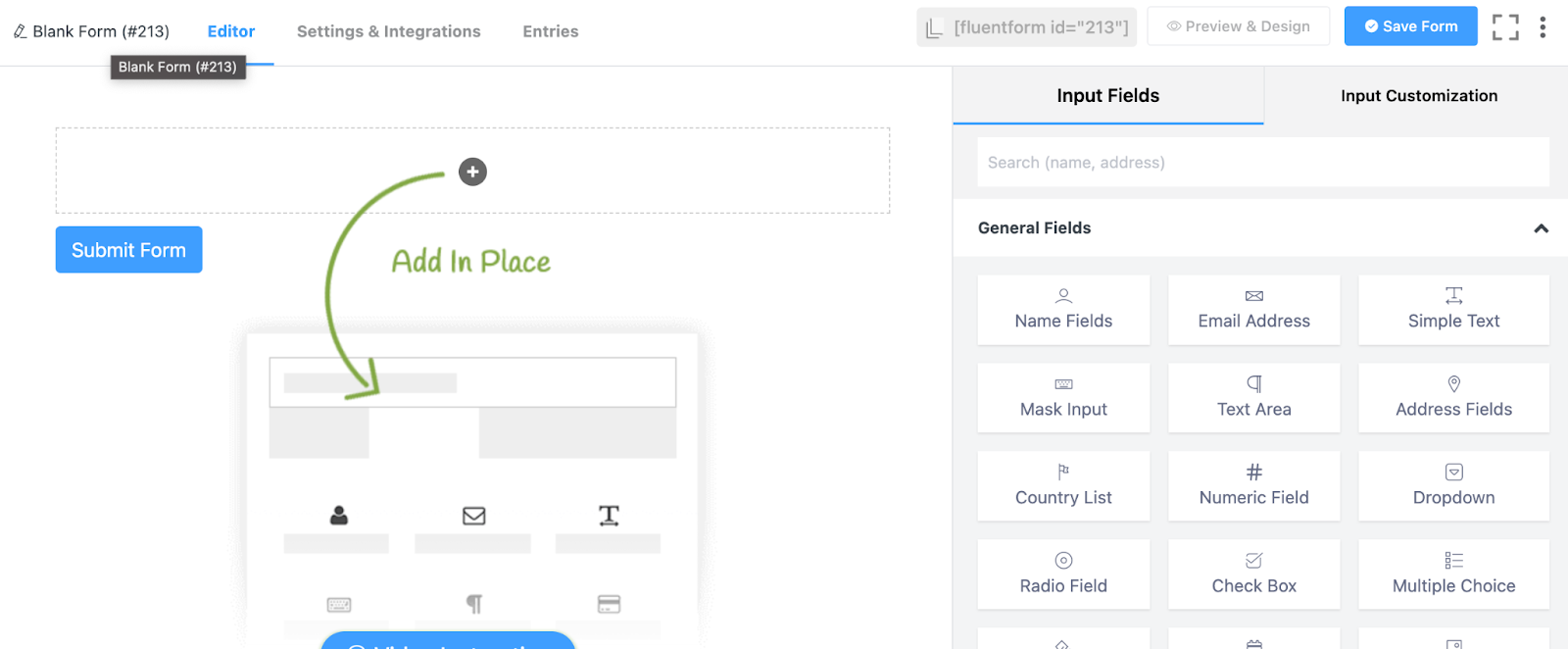 Form editor, input fields