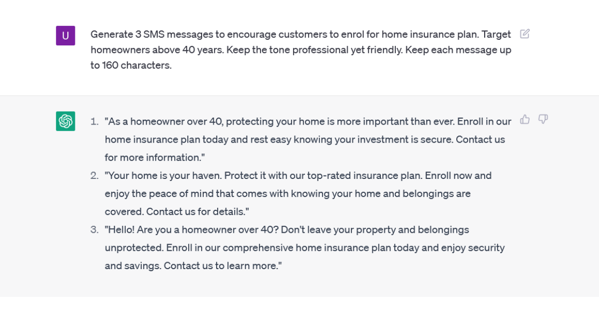 chatgpt prompt and response to ask customers to enroll in new plans