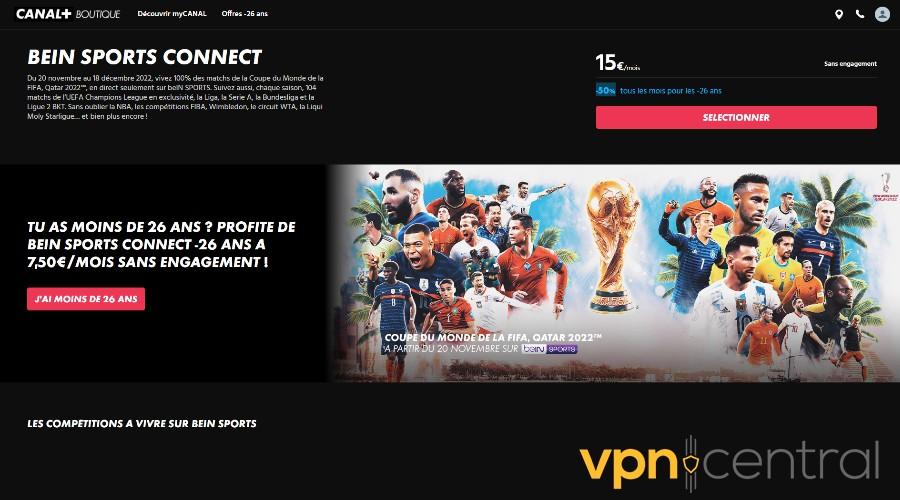 beinsports canal+ home page