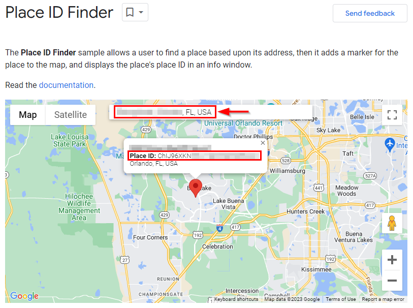 Getting the Place ID from Google Place ID Finder.