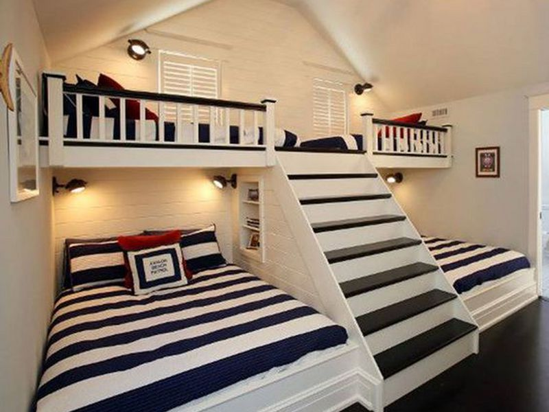 Phòng ngủ có gác lửng với 4 giường độc đáo. Phòng ngủ có gác lửng đẹp 4