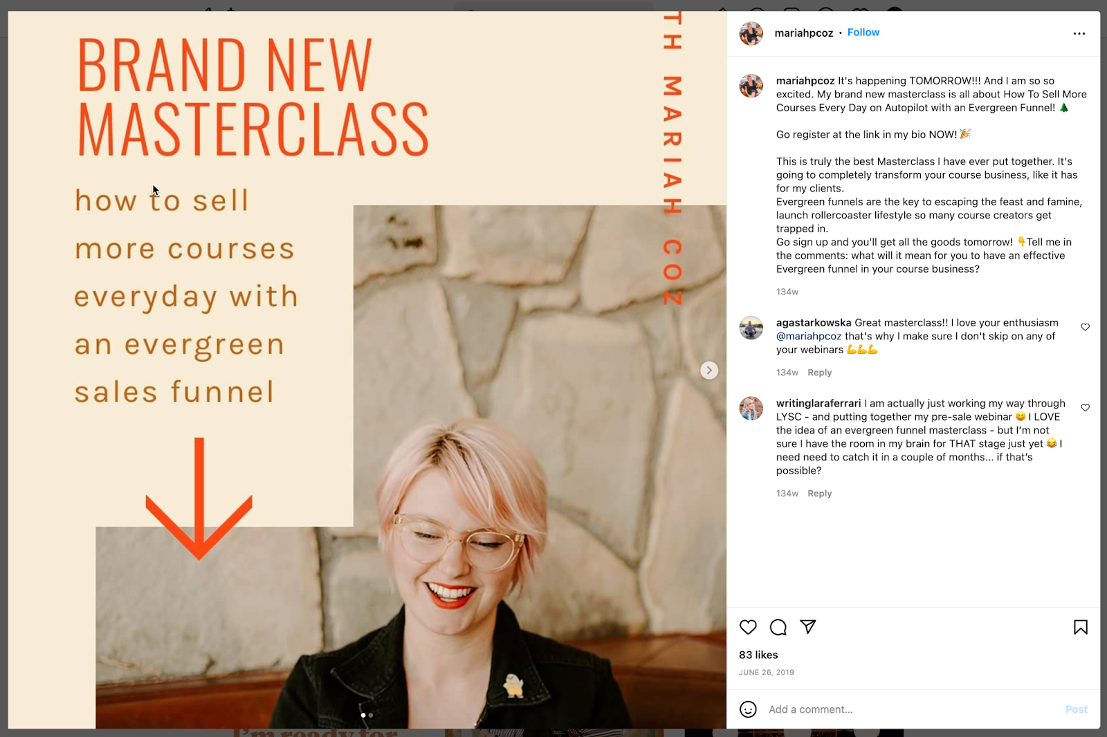 example of an Instagram post promoting your newsletter
