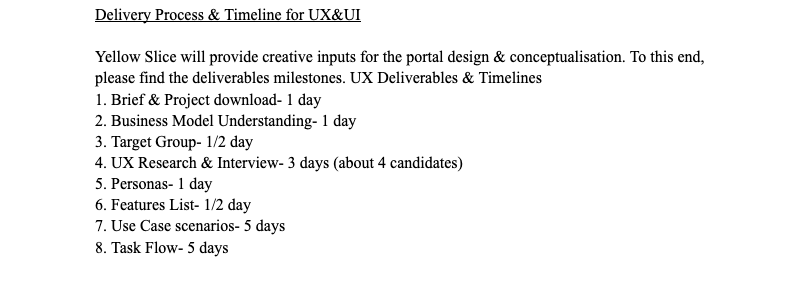 Delivery Process and Timeline for UX & UI