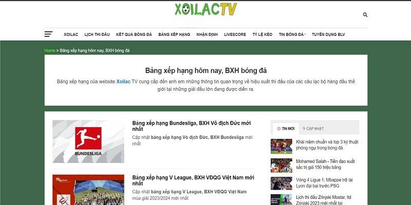 Xoilac TV mang đến thông tin chi tiết bảng xếp hạng các giải đấu