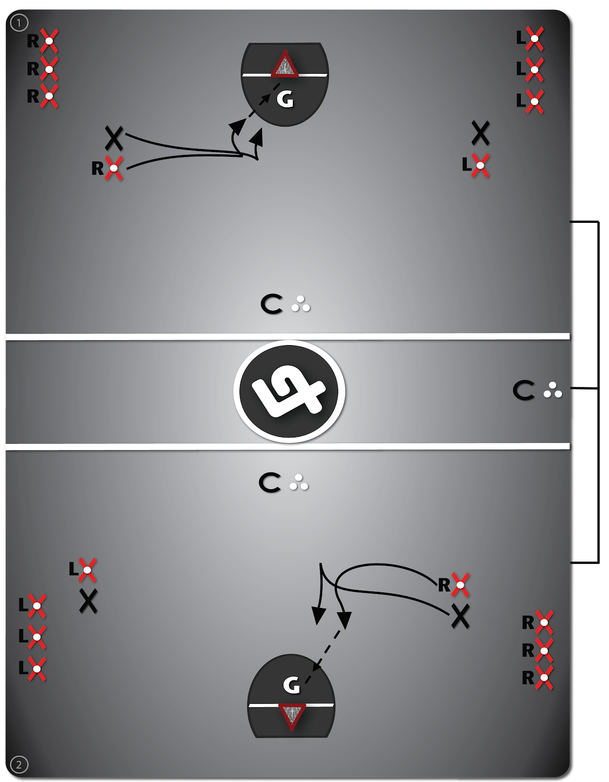 Lacrosse drill diagram for basic defense improvement - Drill #2 titled Recover Top-Side