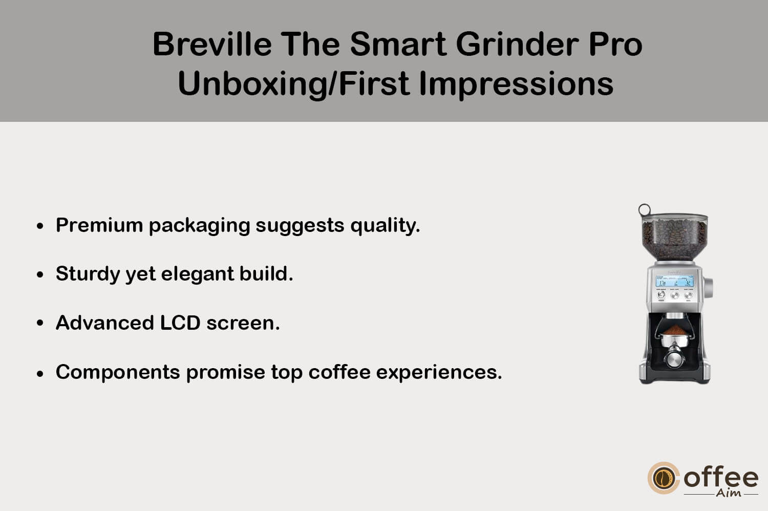This captivating image encapsulates the exhilarating unboxing and initial impressions of the Breville The Smart Grinder Pro BCG820BSSXL, as detailed in our comprehensive review article titled "Breville The Smart Grinder Pro BCG820BSSXL Review." Experience the excitement of unwrapping and encountering this remarkable grinder for the first time.