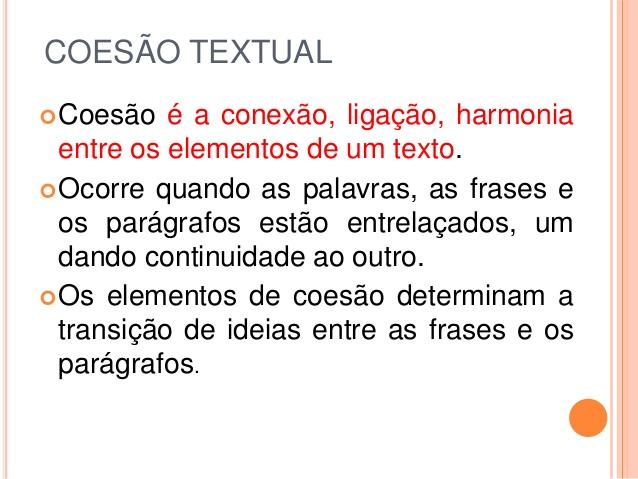 ELEMENTO DE TEXTUALIDADE: COESÃO TEXTUAL