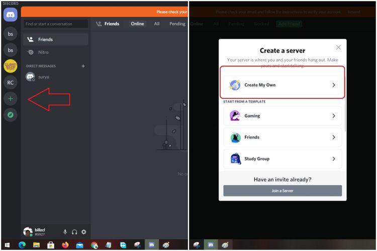 Cara membuat server Discord di PC Windows 10.
