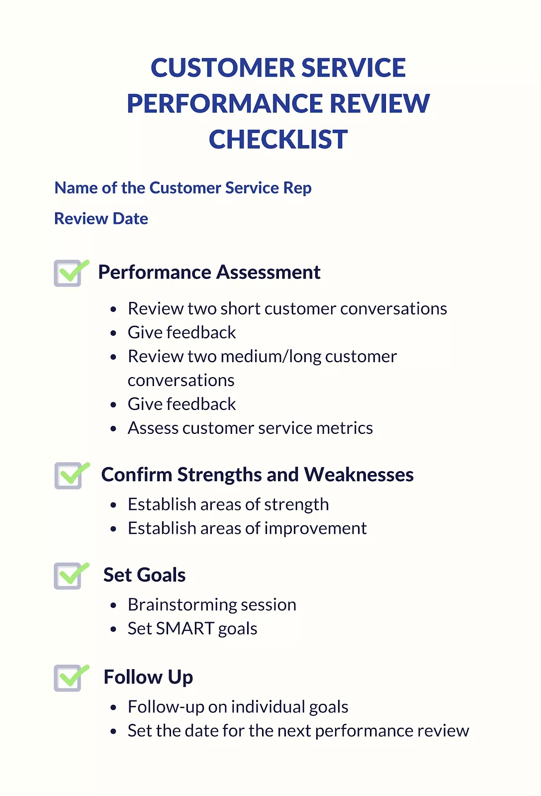 A simple customer service performance review checklist